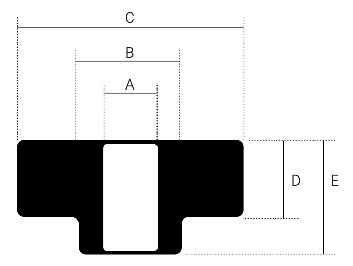 Section view with references A to E.