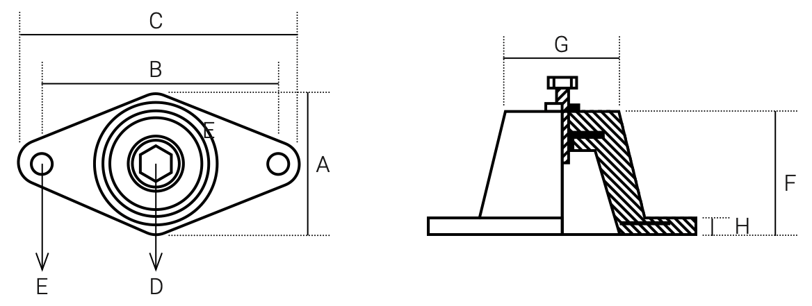Dimensions A to H in millimetres (see table).