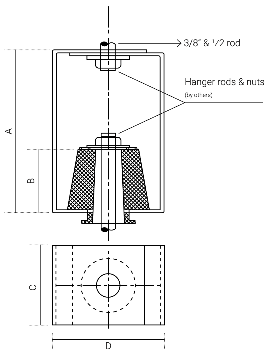 Hanger rods and nuts supplied by others.