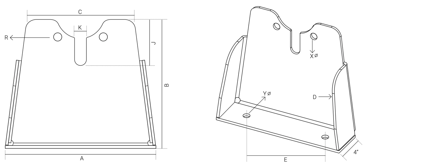 Dimension references A to K, X and Y (see table).